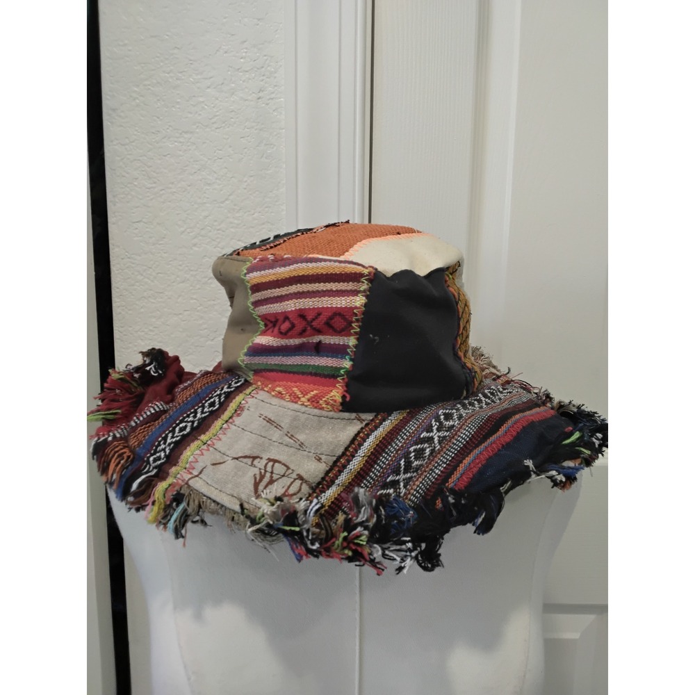 Rising International Patchwork Hemp Cotton Bucket Hat Boho Frayed Nepal RIB-586